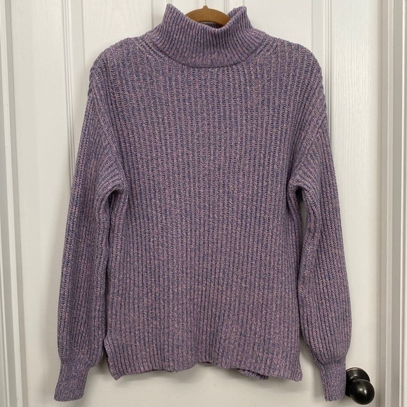 H&M Oversized Wool-Blend Pastel Chunky Knit Ribbed Turtleneck Sweater Women’s XS - Picture 1 of 8